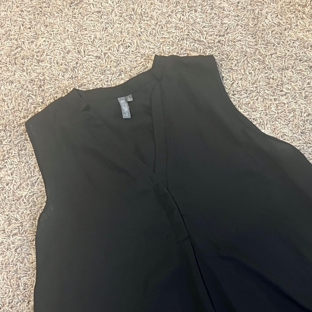 Allison Joy Black Sleeveless High Low V-Neck‎ Blouse Top Large